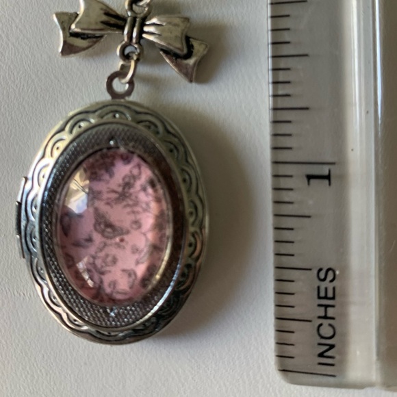 Necklace locket butterfly pink toile - Picture 9 of 10